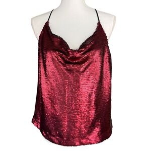 By Together Red Sequin Cowl Neck T-Back Camisole Tank Top L3475 Women's M